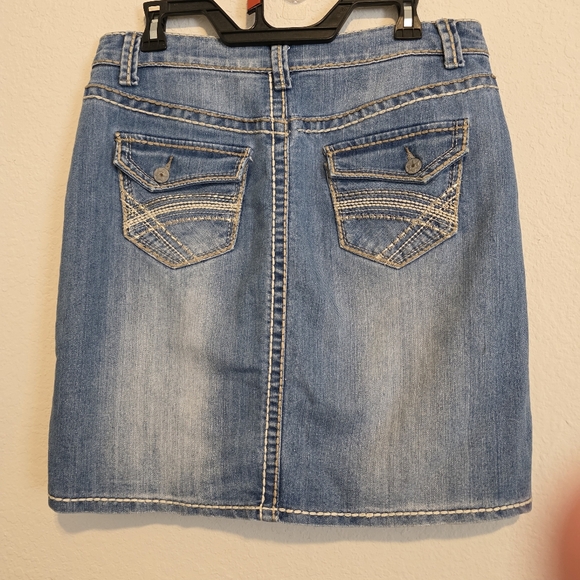 Vanilla Star Denim Blue Jean Skirt Thick Stitching Boho Western Distress Size 8 - Picture 4 of 11